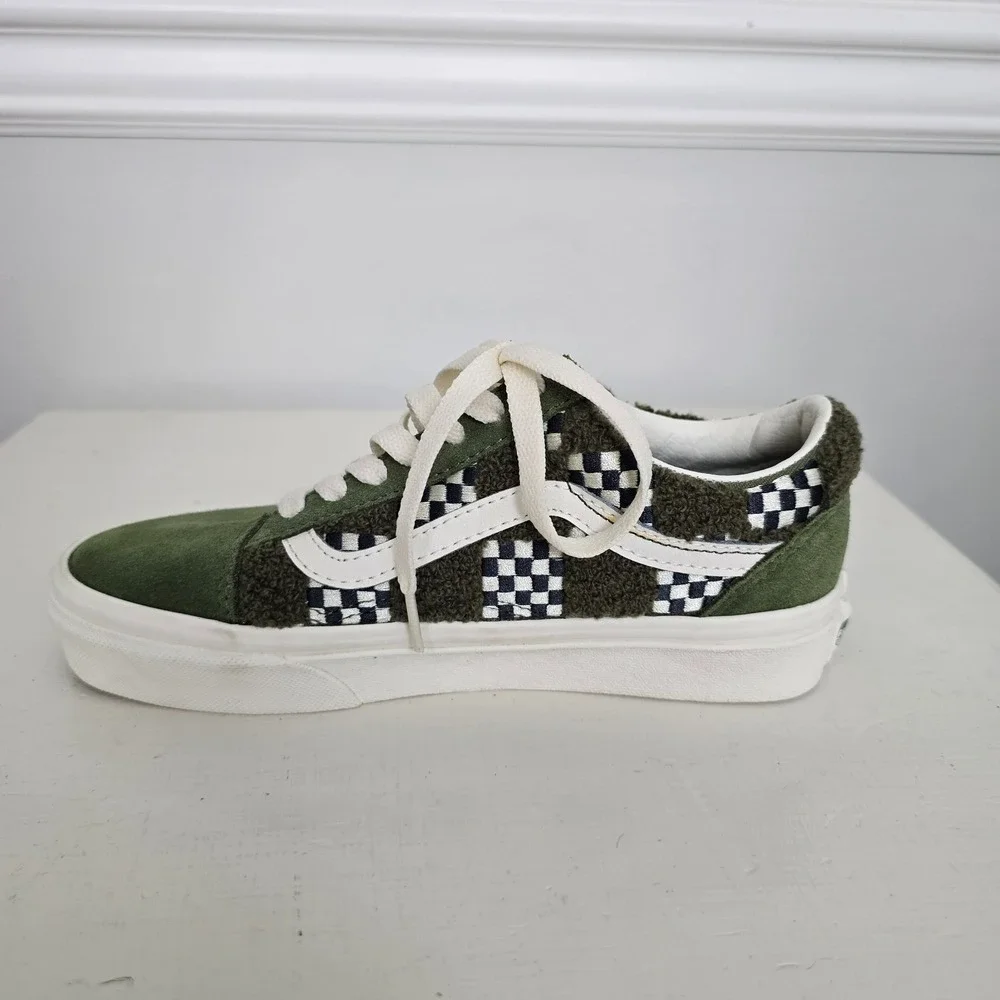 Vans Old Skool Youth Tufted Check Skater Shoes Loden Green Sz 3.5 Minecraft Vibe